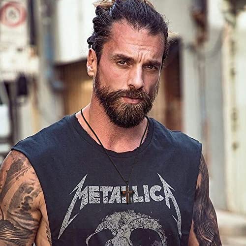 Wooden Cross Necklace for Men, Real Handmade Ebony Wood Cross Pendant Necklace Black Stainless Steel Chain, Christian Baptism Mens Cross Necklaces, Including 24 Inch Box Chain4