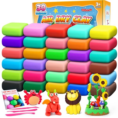 Argilla da Modellare, 30 Colori Pasta Modellabile Magica Essiccante All'aria per Bambini, Regalo per Ragazzi e Ragazze Dai 3 ai 12 Anni