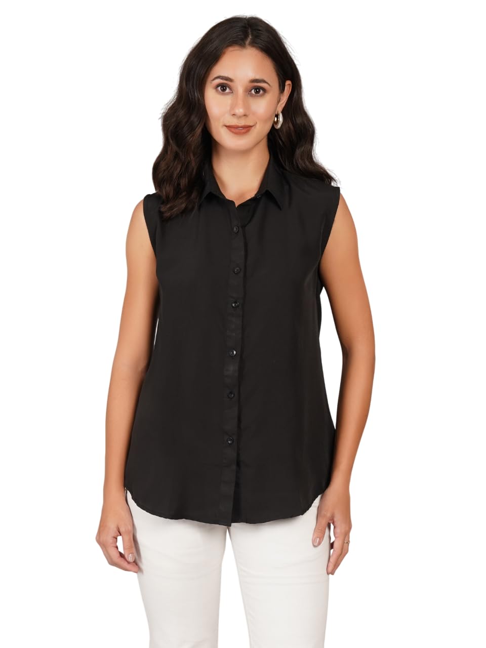 Women Plus Size Sleeveless Button Down Shirt Polyester Formal Office Casual Wear Classic Fit Professional Shirt-picture-45