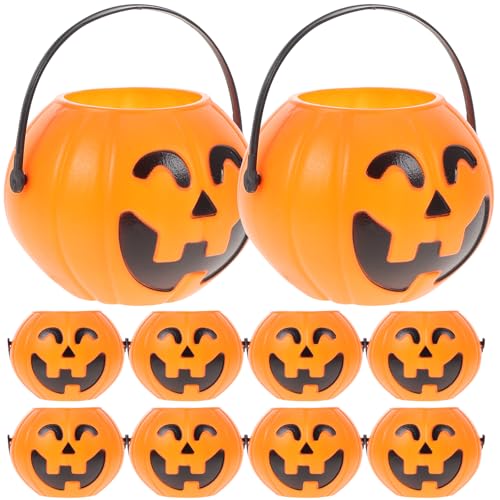 LUOEM 10pcs Mini Halloween Pumpkin Candy Bucket Little Plastic Pumpkin Bucket Children Trick or Treat Bags for Party Favors Table Decoration Props 3.34 x 2.16 x 1.77 Inch (Orange)