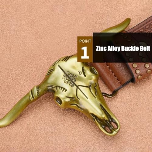 1PCS Western Cowboy Belt Buckles for Men PU Leather Buckle Belt Vintage Bullhead Belt 125cm/4.1ft3