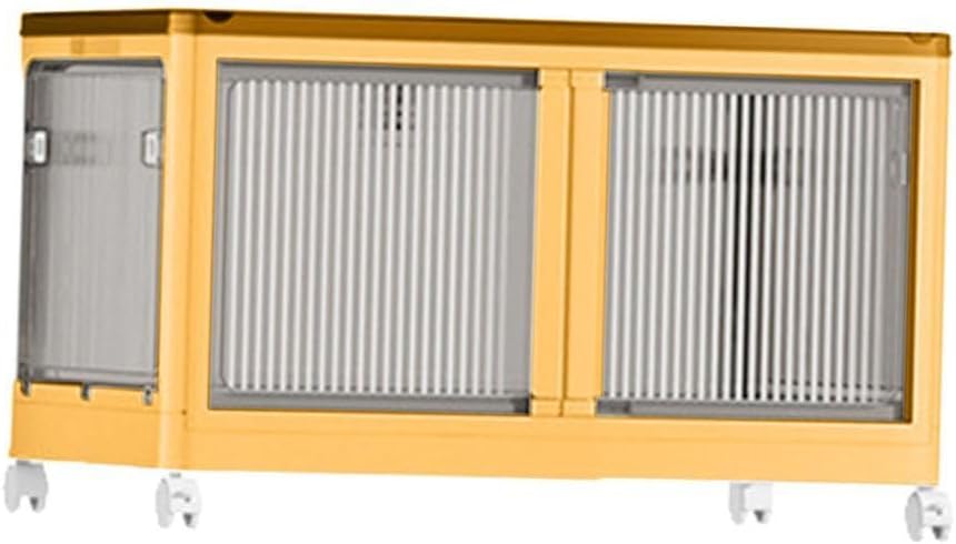 Portable Closet Clothes Organizer Storage Box Wardrobe Freestanding Foldable Locker PP Material Transparent Door Suitable for Bedroom Living Room, yellow