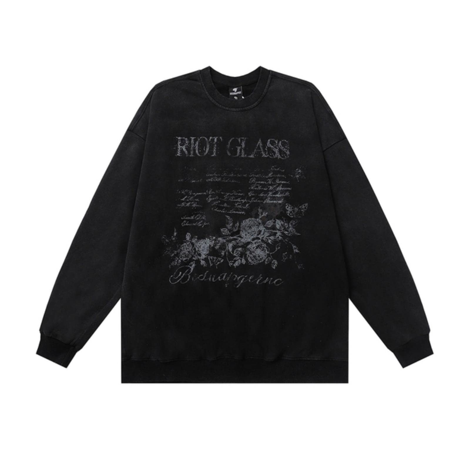 Maglietta da uomo vintage Streetwear Hip Hop Retro Fiori Floreali Lettera Stampa Maglione Manica Lunga Harajuku Cotone Distressed Wash Top