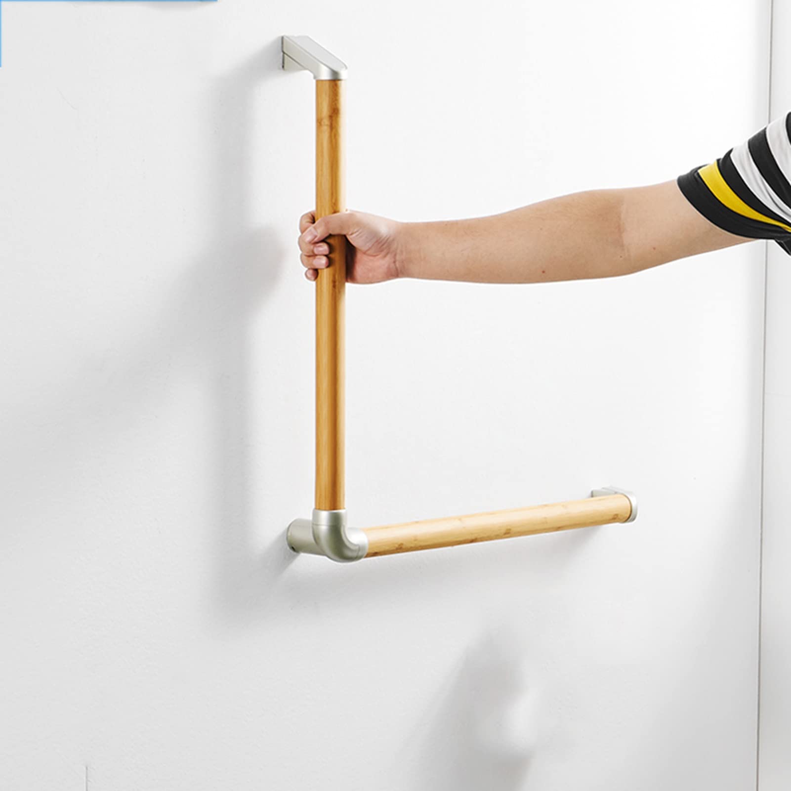 Maniglione di Sicurezza, Barra di Equilibrio a Parete, Telaio a L in Legno massello per WC, Asta Doccia per disabili e Anziani, per Bagno in casa o in Hotel.