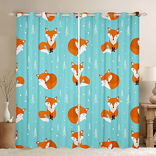 Cortinas Opacas para niños, diseño de Zorro de Dibujos Animados con Estampado de Animales, Cortina Opaca, Tema de Animales para niños, niñas, Cortinas de Ventana para Dormitorio, Cortinas de Lujo, li