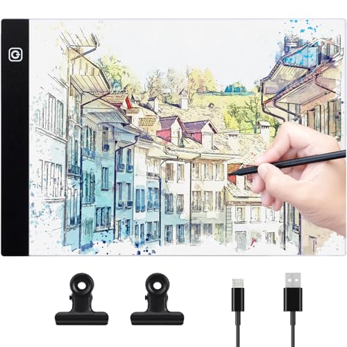 Coolzon A4 Tavoletta Luminosa, Lavagna Luminosa A4 LED Light Pad con Luminosità Regolabile, LED Tavoletta Luminosa,Ultra Sottile per Animazione, Schizzi, Progettazione, Disegno, Pittura a Diamante 5D