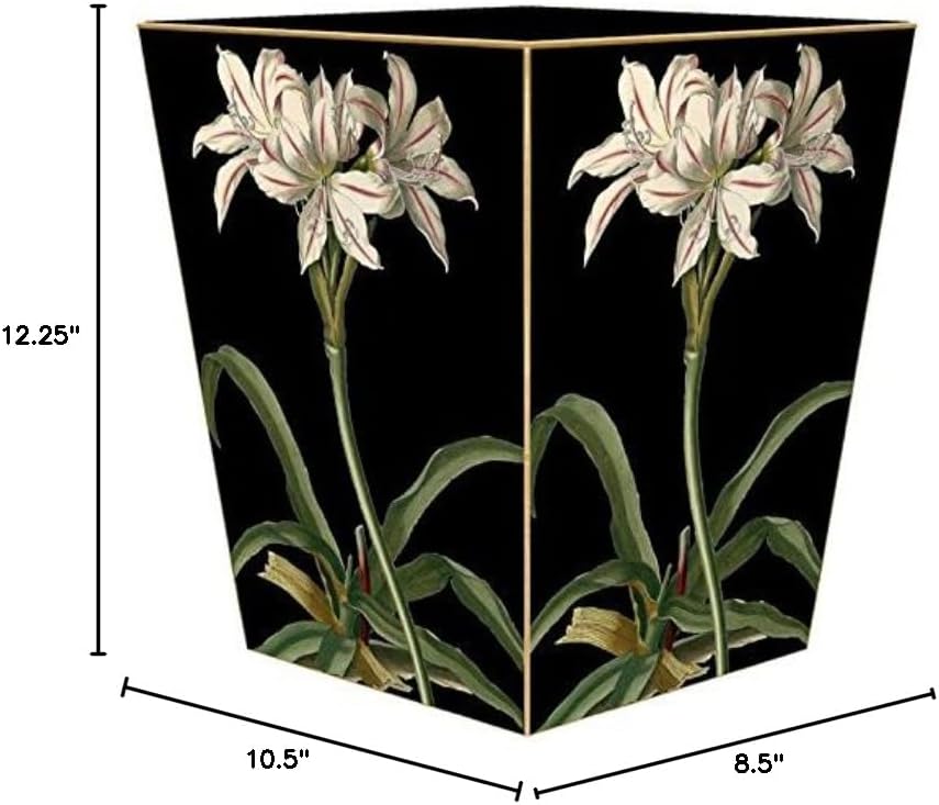 Marye-Kelley WB8621-Antique Lillies on Black Wastepaper Basket