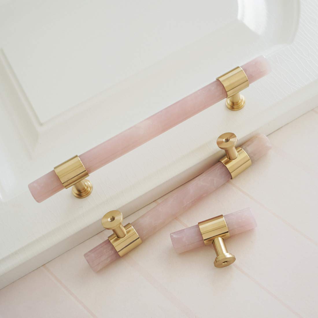 pink dresser handles MFYS 3" Pink Acrylic Dresser Pull Handle Chrome Drawer Knob Pulls Lucite  Cabinet Pull Handle Hardware (3" Hole to Hole)