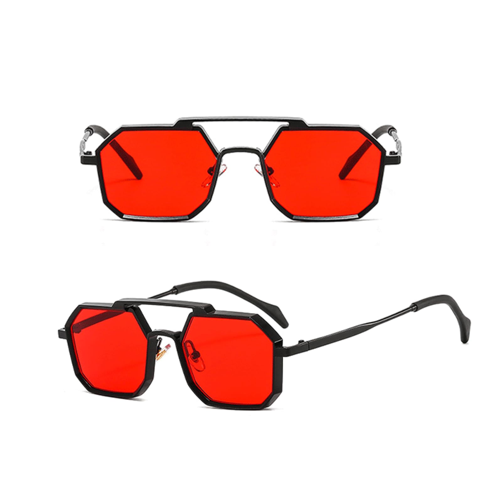 Occhiali da sole con protezione UV400 | Montatura in metallo punk, lenti nere e rosse | per donna e uomo, sport all'aria aperta e guida