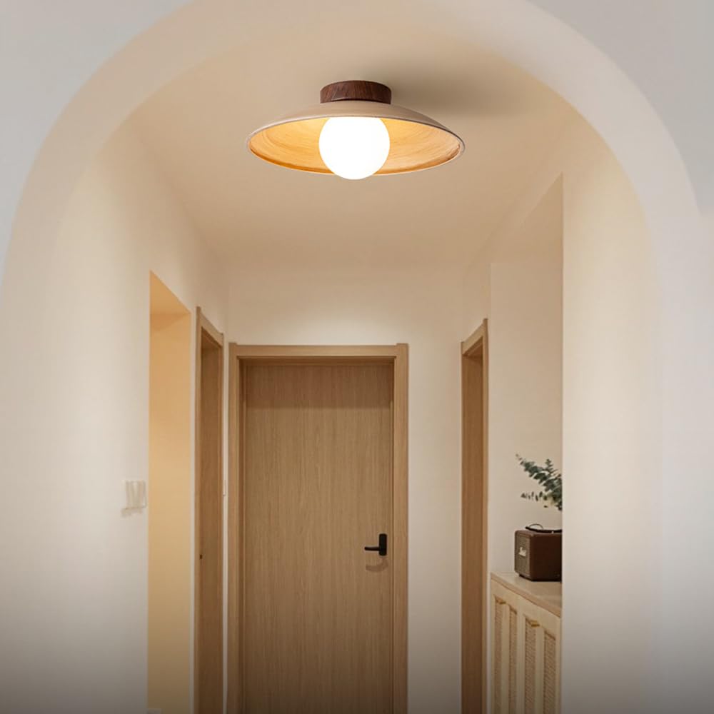 kopułkowa Kula Światło montażu podtynkowego 11,8 cala Mały żyrandol Wykończenie słojami drewna Blisko lamp sufitowych do kuchni Biały szklany klosz