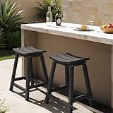 Ciokea 2 Set 24' Outdoor Bar Stools Heavy Duty HDPE Counter Height Bar Stools Weatherproof Patio Seats Modern Waterproof BarStools for Bar Deck Balcony Kitchen Counter Yard, Black