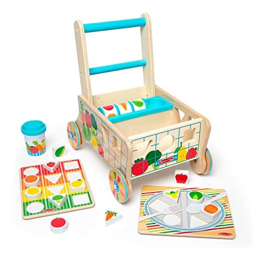 Melissa & Doug Wooden Shape Sorting Grocery Cart Push Toy and Puzzles - Pretend Play Grocery Toys, Sorting And Stacking Toys For Infants And Toddlers Ages 1+ - FSC-Certified Materials