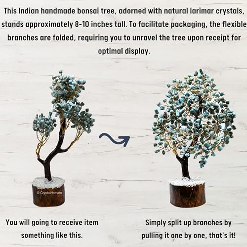 Image of Certified Larimar Crystal Tree for Good Luck - Healing Crystals Money Tree for Wealth, Positive Energy at Home Office - Decorative Spiritual Gifts for Vastu, House Warming