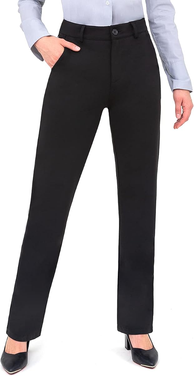 Bamans Dress Pants Women Work Business Office Straight Leg Slacks