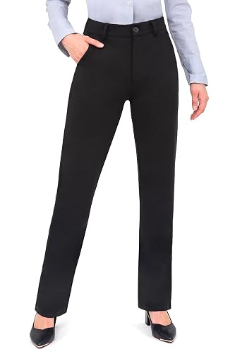 Bamans Dress Pants Women Work Business Office Straight Leg Slacks | High Waisted, Business Casual Outfits, Stretchy Trousers with Pockets, Formal, Daily, Travel, Outdoors