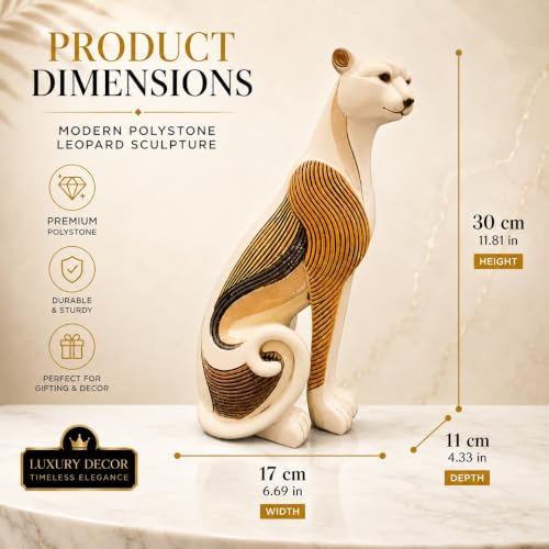 Image of Armonia Luxury Leopard Figurine for Home Decor, Premium Polystone Animal Showpiece with Gold Striped Finish, Decorative Statue for Living Room,Bedroom Shelf, Modern Home Decoration & Gifting,11.8 Inch
