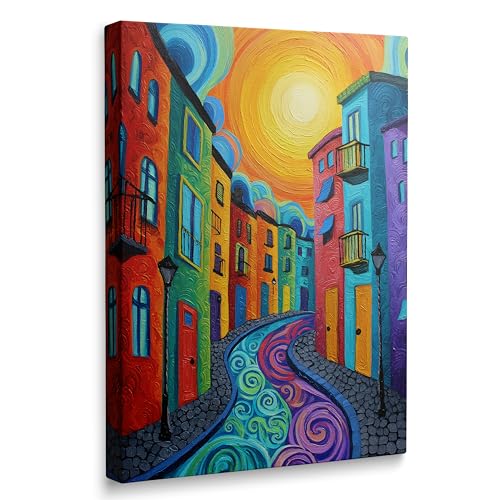 Framed Modern Colorful Urban Street Canvas Wall Art Abstract Wall Decor Cool Graffiti Banksy Prints Cool Trendy Contemporary Architectural Painting Poster for Living Room Bedroom Bathroom (12'x16')