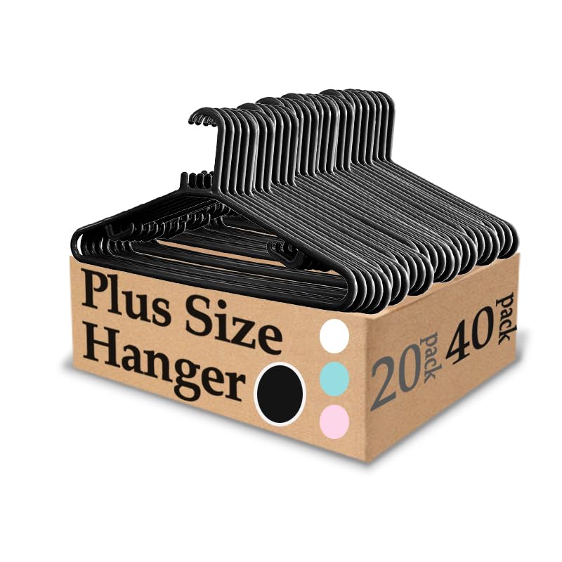 Urby Extra Wide Hangers for Plus Size Clothes, 19 Inch, Plastic, 40pk