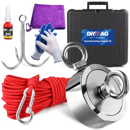 DIYMAG Magnet Fishing Kit, 1400Lbs Double Sided Neodymium Magnets with Case