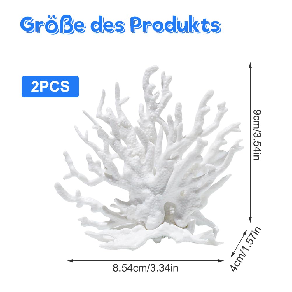 Lot de 2 coraux artificiels pour aquarium - Corail - Décoration pour aquarium - Corail - Plante aquatique - Décoration pour paysage sous-marin - Blanc
