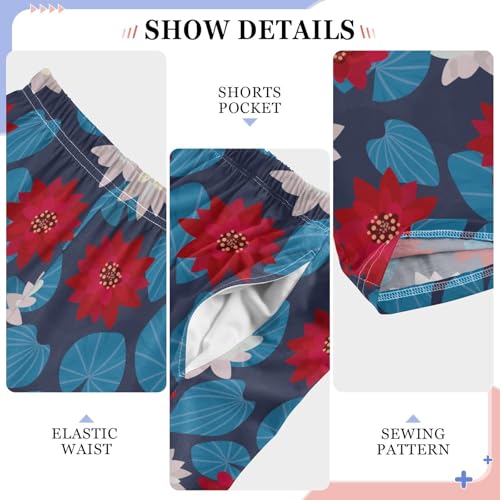 Water Lily Botanical Lotus Flower Boys Pants for Kids Jogger Pants with Pockets S-XL4