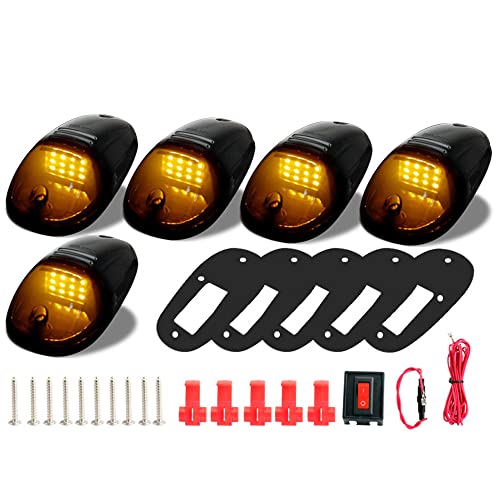 KYYET Lot de 5 feux de position de toit à 12 LED avec verres fumés ambrés compatibles avec camionnette Dodge RAM 1500 2500 3500 Cover