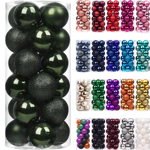 Emopeak 24 Count Teal Mini Christmas Balls Ornaments Olive Green 1.2 Inch
