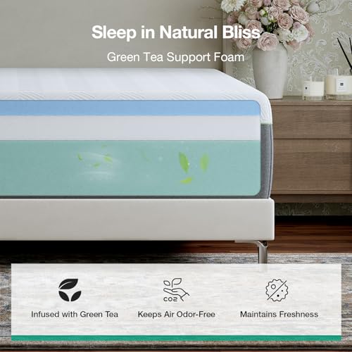 Image of Novilla Bliss Green Tea Full Size Mattress, 14 Inch Gel Memory Foam
