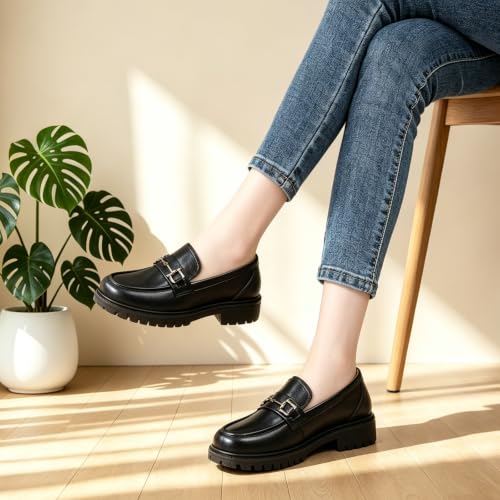 Image of Loafers for Women Women's Black Penny Loafer Leather Comfortable Flats