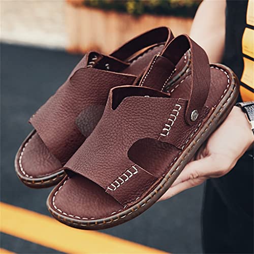 Men Shoes Vintage Real Leather Non-Slip Beach Slip-On Sandals Travel Slippers Black Brown(44)3