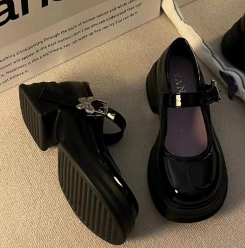 Image of Women's Platform Mary Janes Heart Cat Buckle Rivets Ankle Lolita Gothic Princess Platform Pumps Patent Leather Thorn Vintage Traditional Embroidery Upper Dress Shoes
