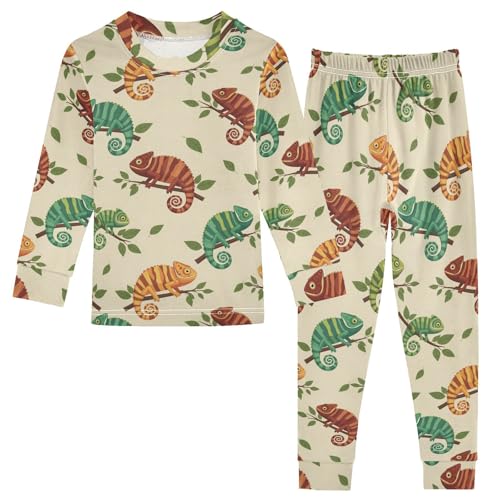 Pajama Sets Long Sleeve Chameleon Pattern on Branches Soft Comfy Sleepwear 2 Piece PJS 3-8T
