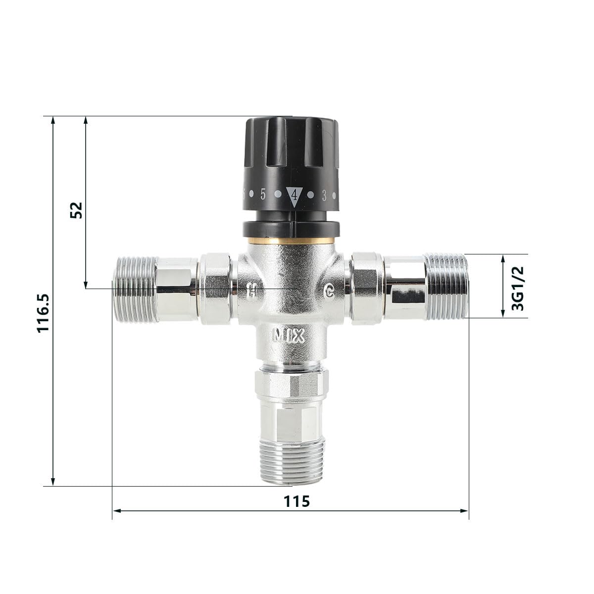 15-65℃ Thermomischer Brauchwassermischer Mischventil, 3/4 Zoll Einstellbar Thermomischer incl. 3x Verschraubung für Ingenieurprojekte