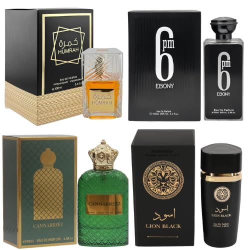 Signature Scent - Fragancia de 4 piezas para hombre, incluye AswadCannabreez6pm ÉbanoHumrah, picante, amaderado, fresco, colonia de canela para