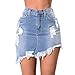 Produktbild BOLAWOO-77 Femmes Casual Denim Mini Jupes Jean Jupes Taille Haute Größe Re Ourlet Trous Trous Denim Moulante Jupe Avec Poche (Color : Blau, Size : M)