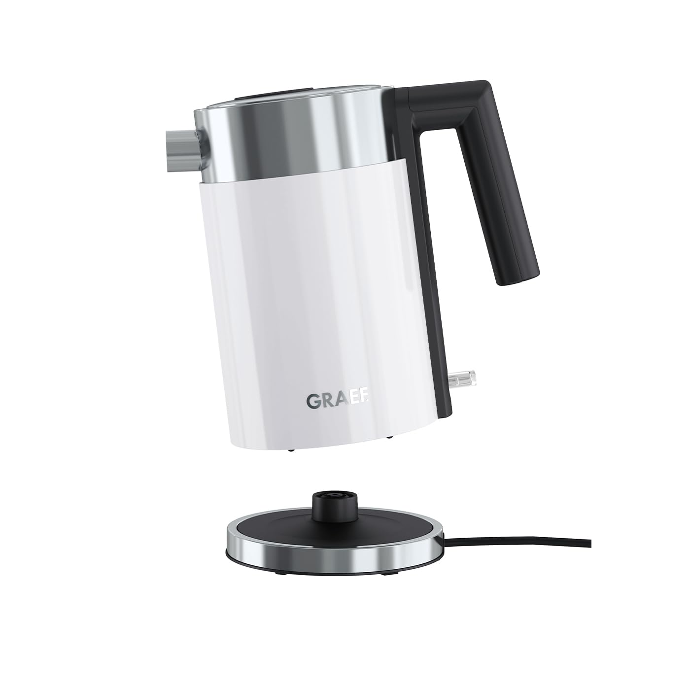 GRAEF. Wasserkocher WK401 Weiß mit 1 Liter Füllmenge, Edelstahl-Kunststoff-Gehäuse, 360° Zentralkontakt, automatische Abschaltung, abnehmbarer Kalkfilter