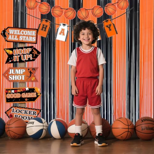 Image of Halloween Party Decorations Indoor, Black and Orange Halloween Backdrop Foil Fringe Tinsel Curtains Streamer for Photography - 2 Packs, 3.28 x 6.56ft