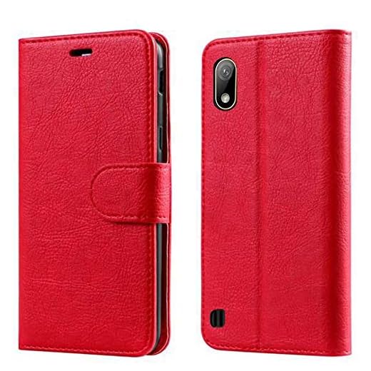 New&Teck Coque Samsung Galaxy A10 Housse Etui Portefeuille Cuir Multifonction, Fermeture Magnétique à Clapet Anti-Choc Rouge