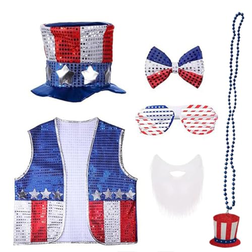 PROMOTED TO BIG SISTER 6pcs Men 4th of July Costume Patriotic Costume Independence Day Accessories Set (One Size