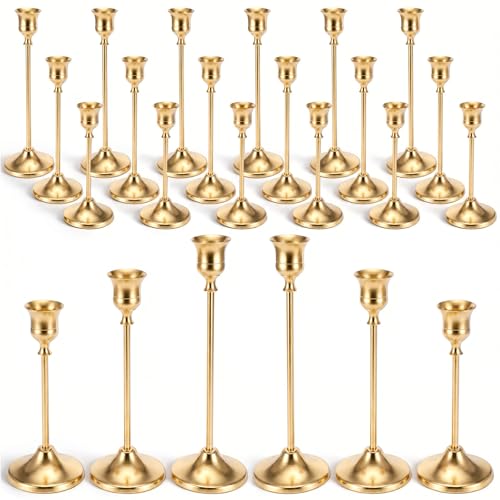 24 Pcs Brass Gold Taper Candle Holders Set, Tall Taper Candlestick Holders Vintage...