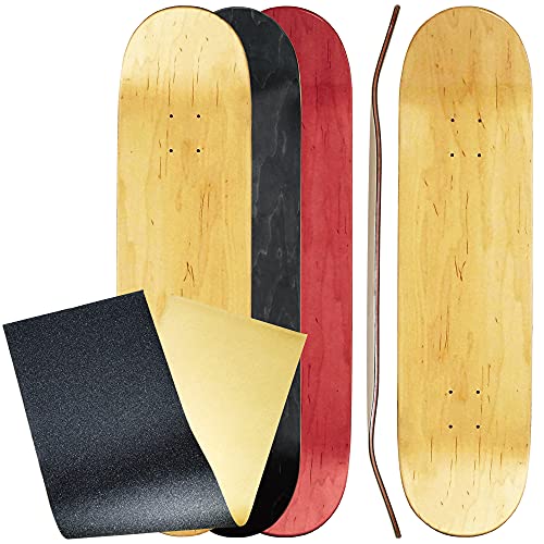 オーエムジー スケートボードパーツ デッキ エリート スケート ブランク 7.25 レッド & 無地クリア グリップテープ キッズ 子供用