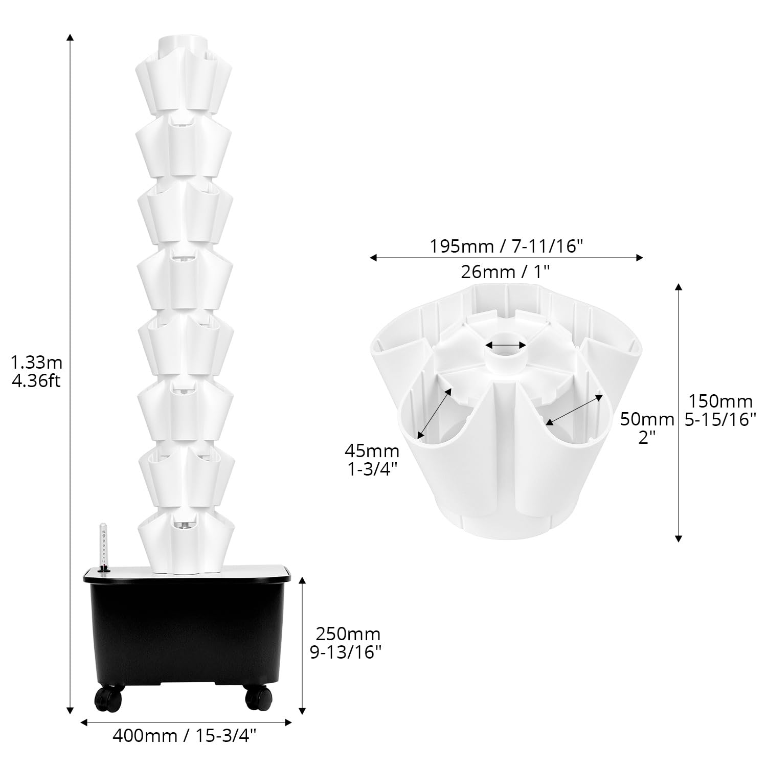 QWORK® wieża hydroponiczna z 8 warstwami, 40 otworami, system hydroponiczny do ziół, owoców i warzyw