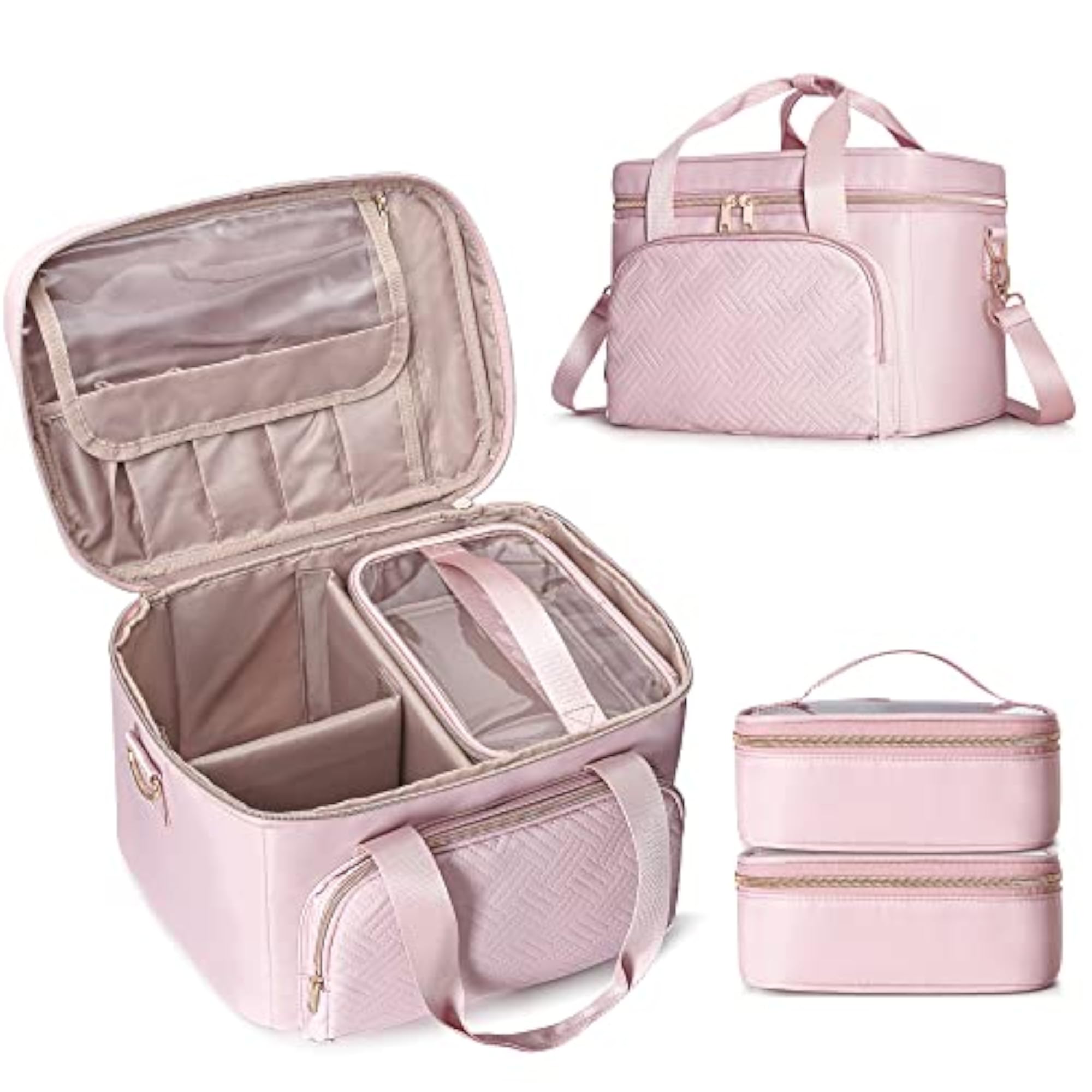 Travel Makeup Bag with Adjustable Dividers, Large Cosmetic Organizer
