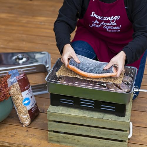 BROWIN® Edelstahl Tischräucher-Set XL 330007 | mit Thermometer | mit Möglichkeit der Regulierung des Fassungsvermögens | Tischräucherofen | Fisch und Fleisch Grillen und Räuchern | Camping-Zubehör