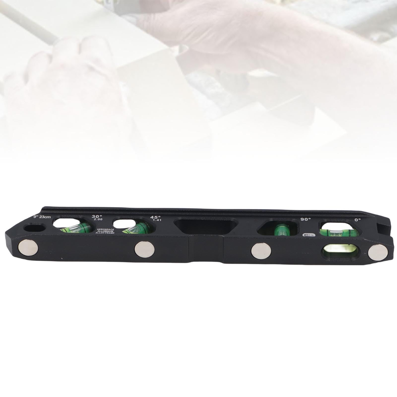 Righello livella a bolla magnetica in alluminio pressofuso con telaio da 9 pollici - fiale da 0 30 45 e 90 gradi - Base con scanalatura a V e vite ad alette per l'allineamento del