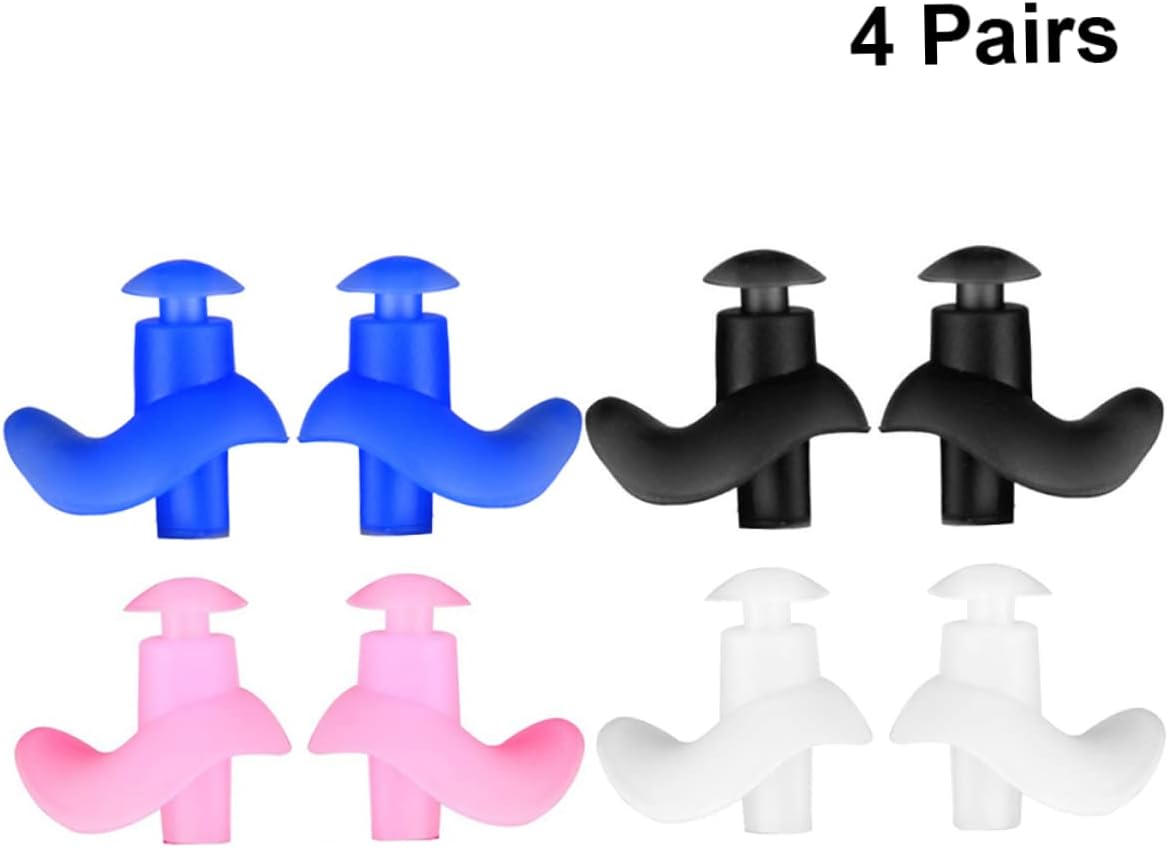4pairs Silicone Ear Plugs for Adults Reusable Ear Protectors Blue Black White and Pink for Swimming Surfing and