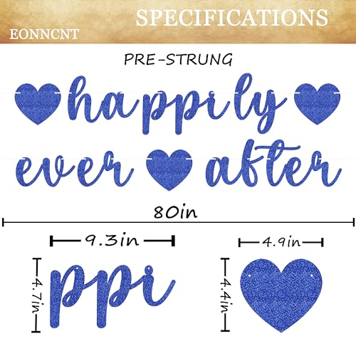 Image of Pre-Strung Happily Ever After Banner - Royal Blue Glitter Bachelorette Bridal Engagement Party Decoration Supplies, Bachelorette Wedding Party Banner for Engagement, Bridal Shower, Wedding Party Photo Booth Props