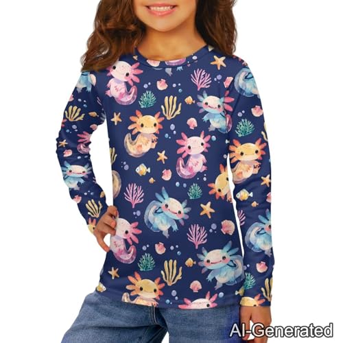 Image of Renewold Boys Girls Tees Kids T-Shirt Long Sleeve Crewneck T Shirts Casual Athletic Tops Clothing for Home School Travel