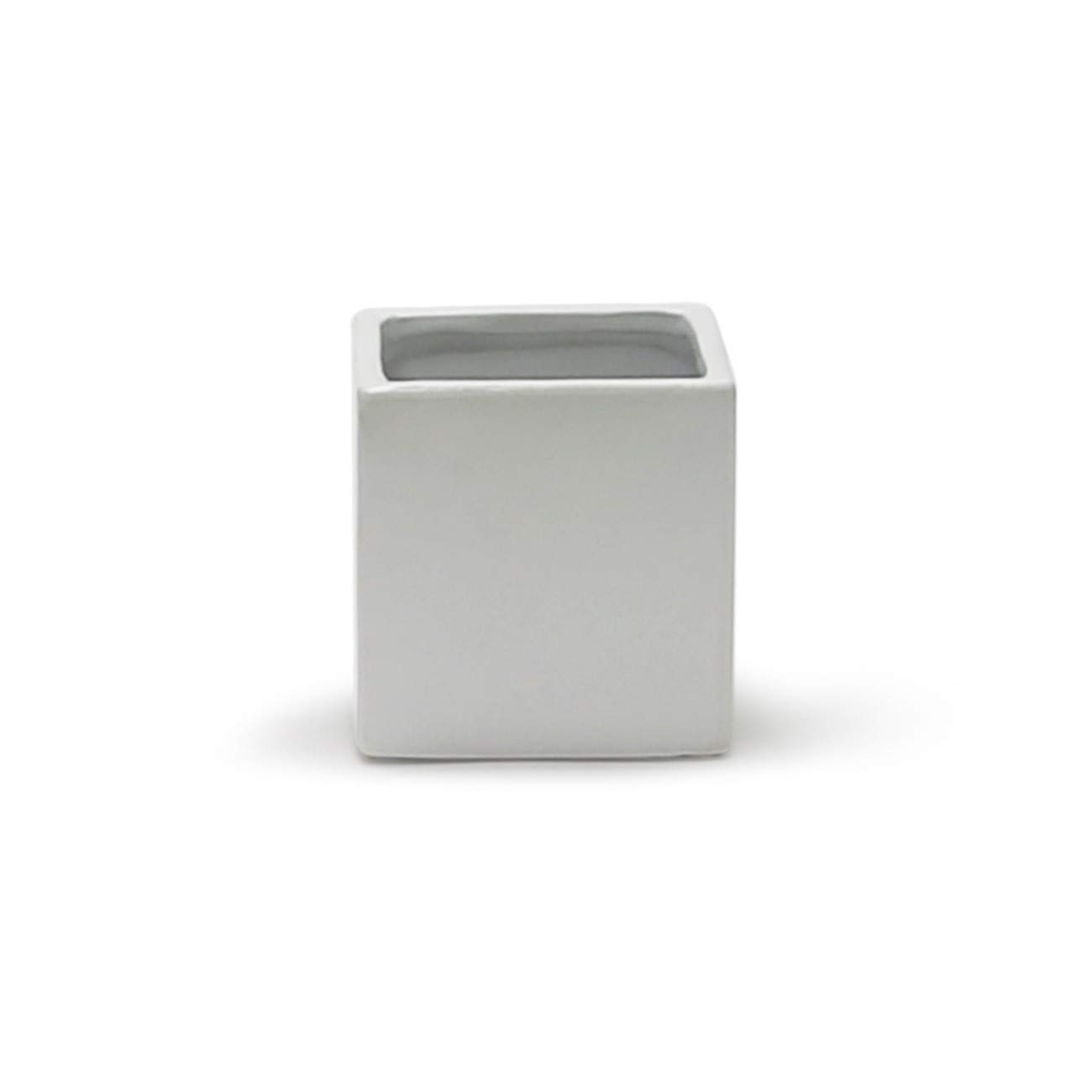 WGV Ceramic Cube Vase Width 4" Height 4" (Fits 3" Pot) Elegant Modern Block Square Floral Planter Terrarium Container Table Dresser for Event Accent Home Office Decor White 1 Piece