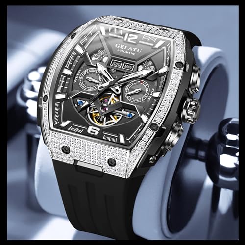 Image of OLEVS Mens Automatic Mechanical Watch Multi-Function Diamond Skeleton Luxury Sapphire Crystal 50M Waterproof Wrist Watch